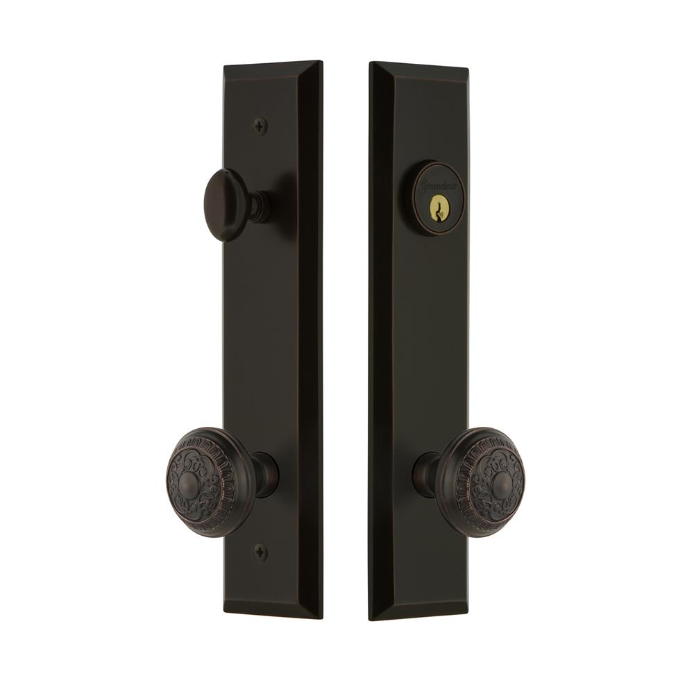 Grandeur by Nostalgic Warehouse FAVWIN Fifth Avenue Tall Plate Complete Entry Set with Windsor Knob in Timeless Bronze